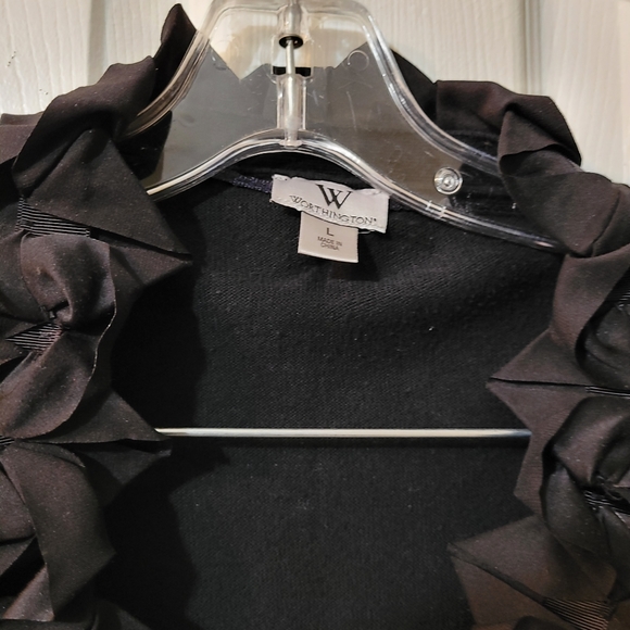 Worthington black ladies fitted Cardigan with black Satin Neck detail size L - Picture 2 of 4